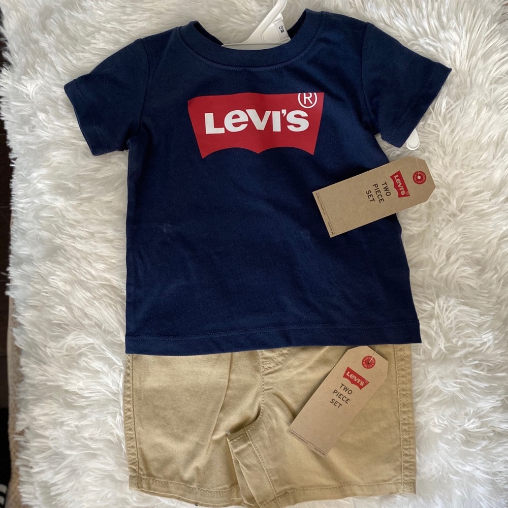 Brand New 2PC Blue and Khaki Levi Short Set